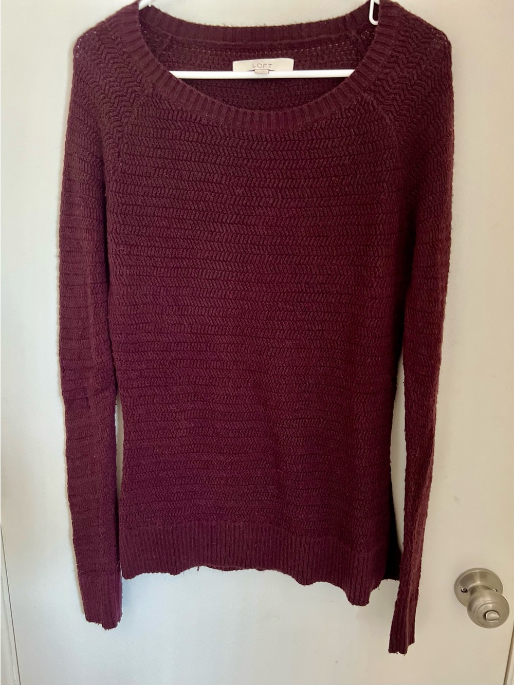 LOFT Women's Burgundy Crewneck Textured Sweater M